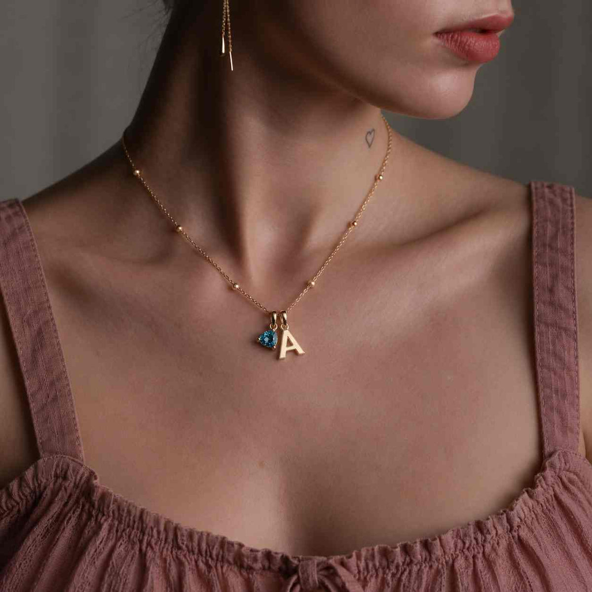 Blue Topaz Trillion Cut Pendant Necklace 18K Gold Plated 925 Silver Blue Gemstone Charm, Minimalist Handmade Pendant Gift for Women
