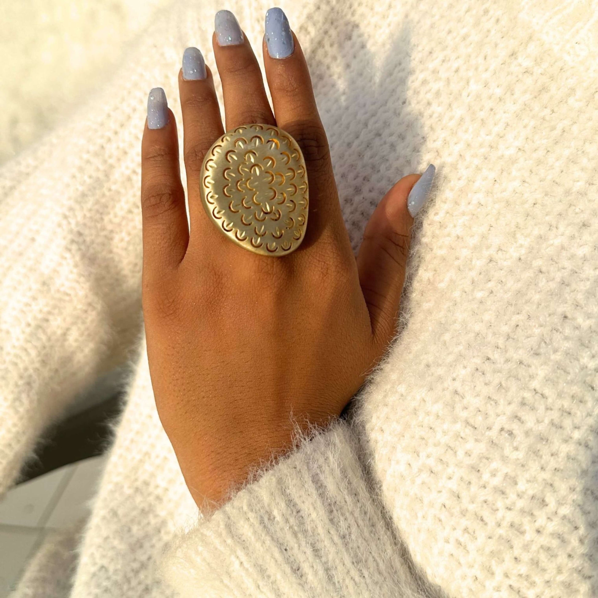 Boho Style Yellow Gold Plated Silver Ring For Sister In Low