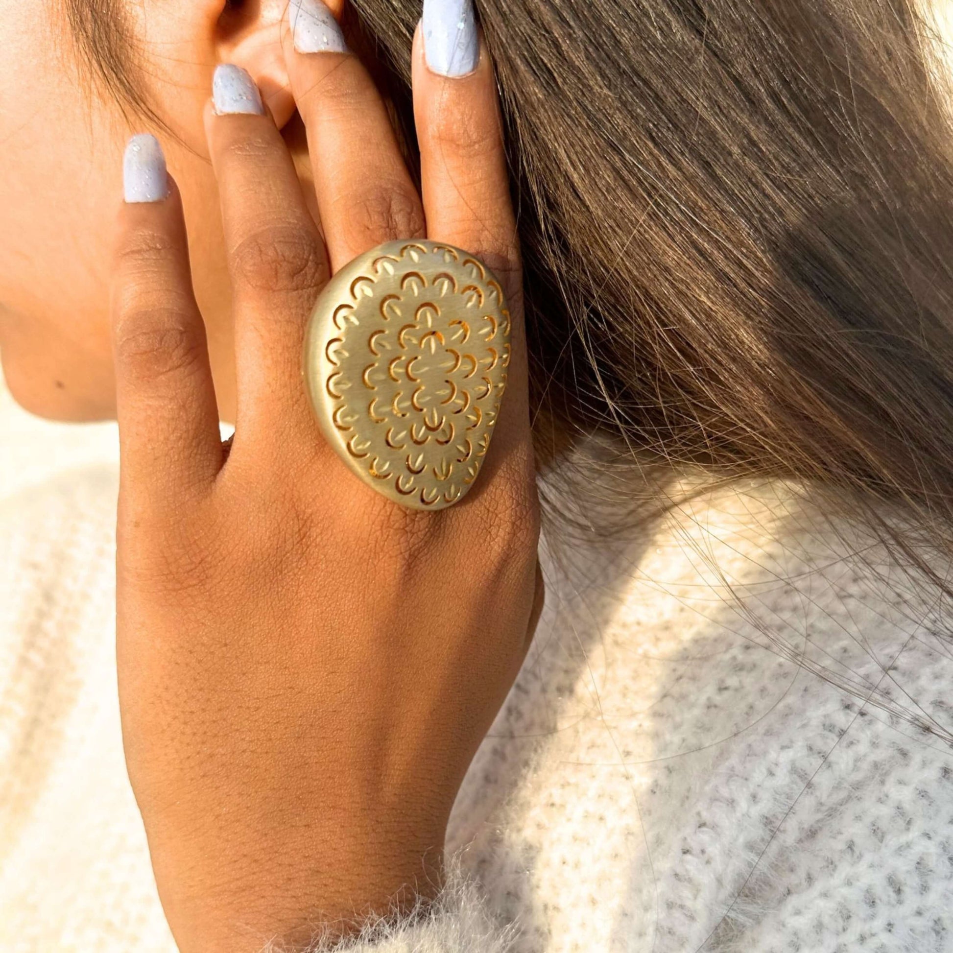 Boho Style Yellow Gold Plated Silver Ring For Women