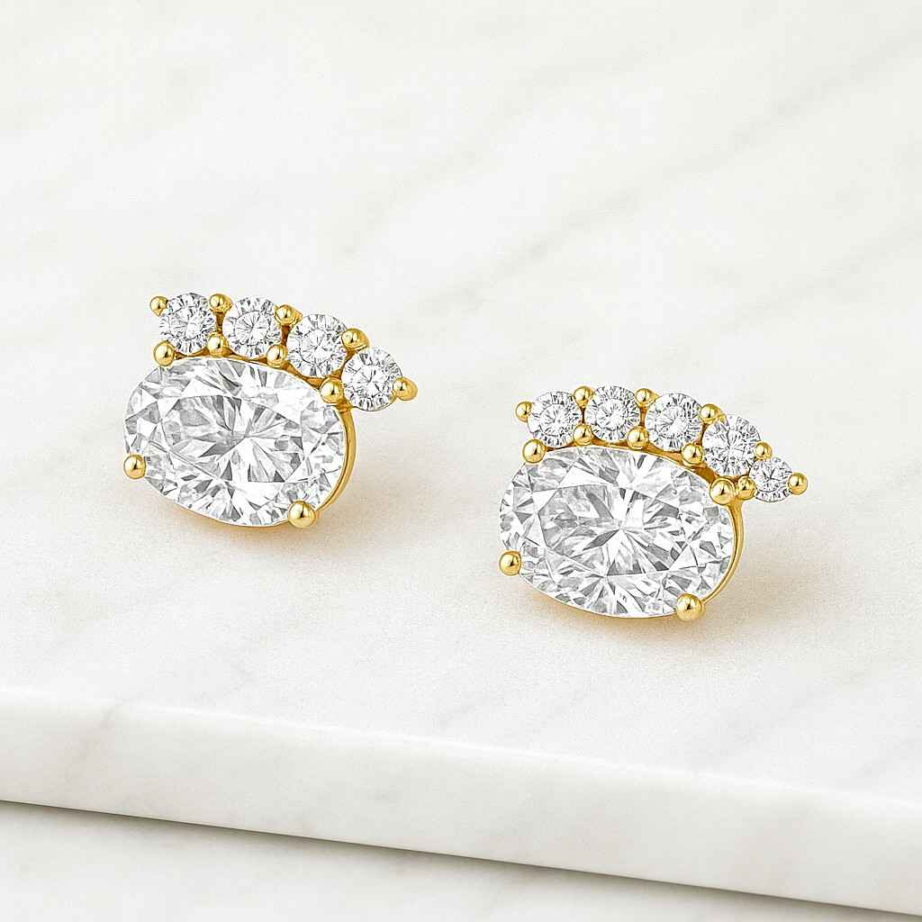 Buy 2.00 CT Oval Cut Half Halo Birthstone Stud Earrings Online