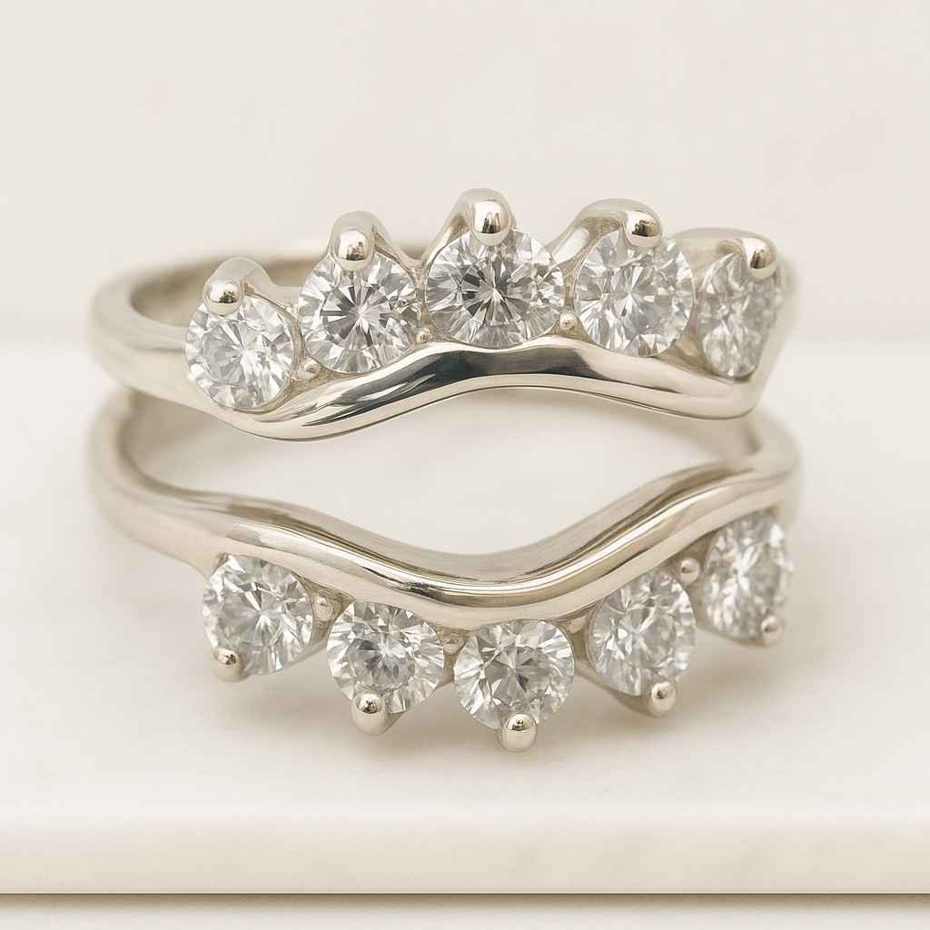 Round Diamond Bridal Set Stacked Anniversary Ring Set Gift Enhancer Wedding Set Gift