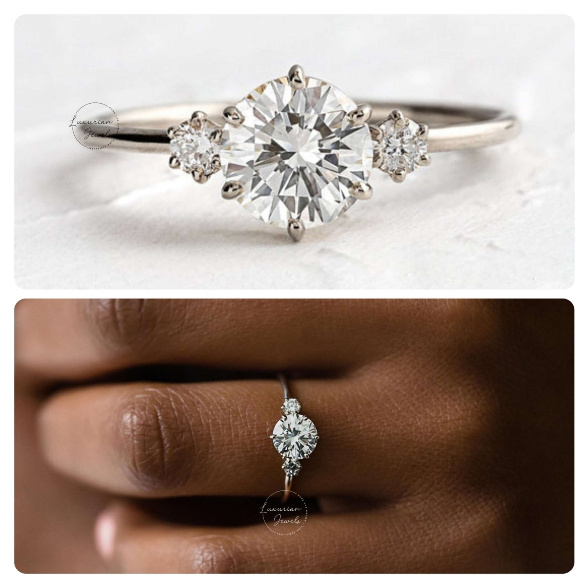Brilliant Round Cut Three Stone Moissanite Engagement Ring