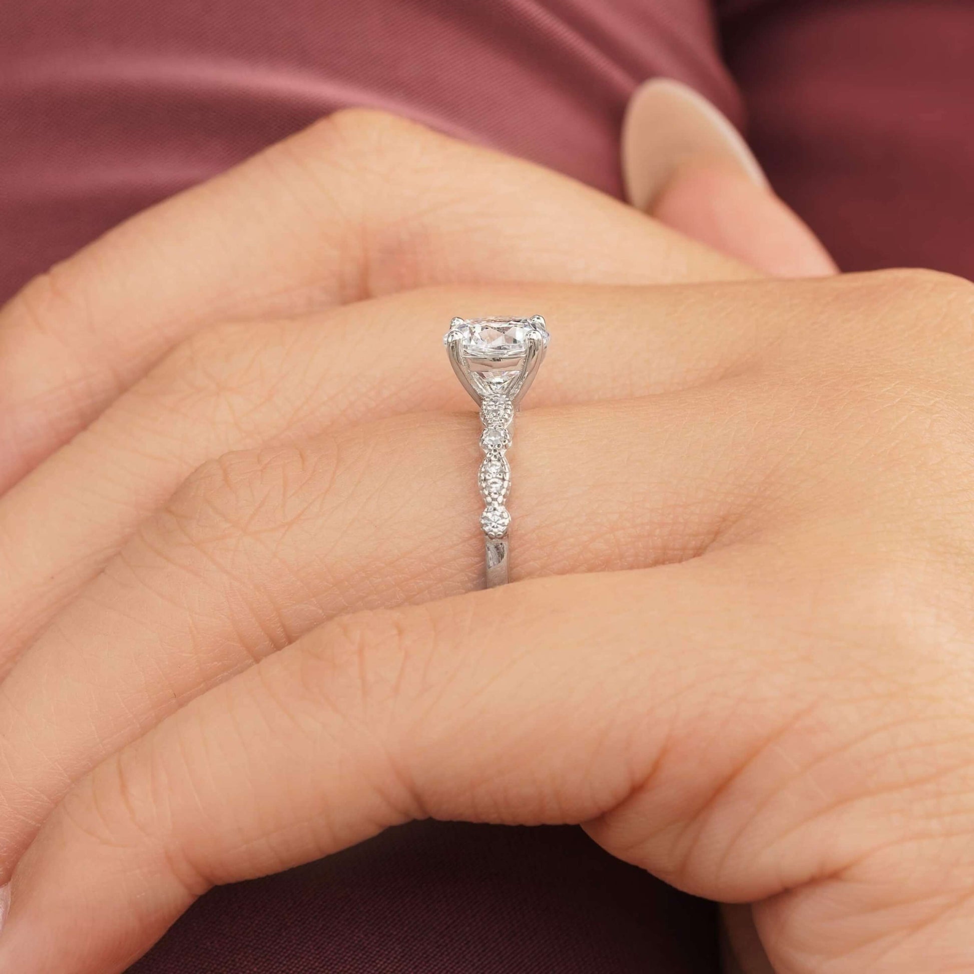 Brithday Speckle Round Cut Prong Set Half Eternity Diamond Ring
