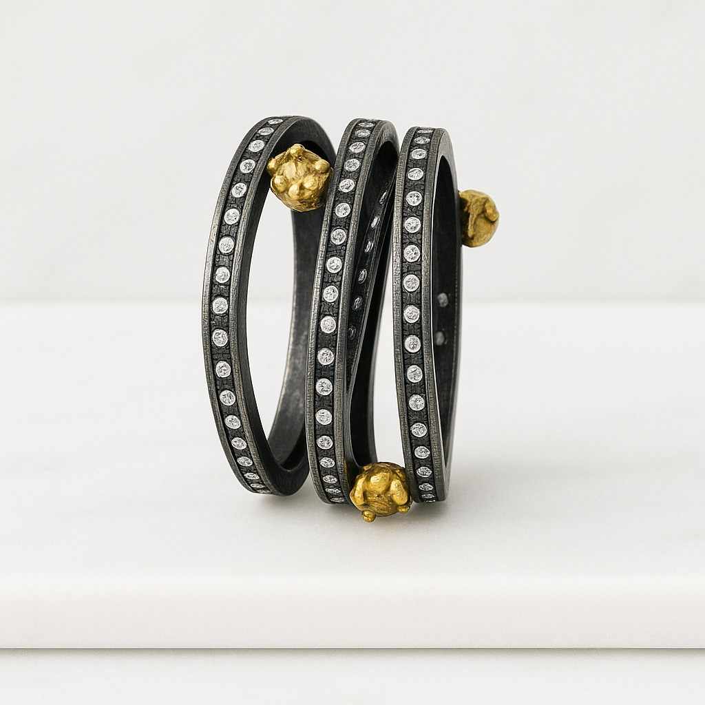 Brushed Black Tungsten Ring 8mm Gold Edge Wedding Band