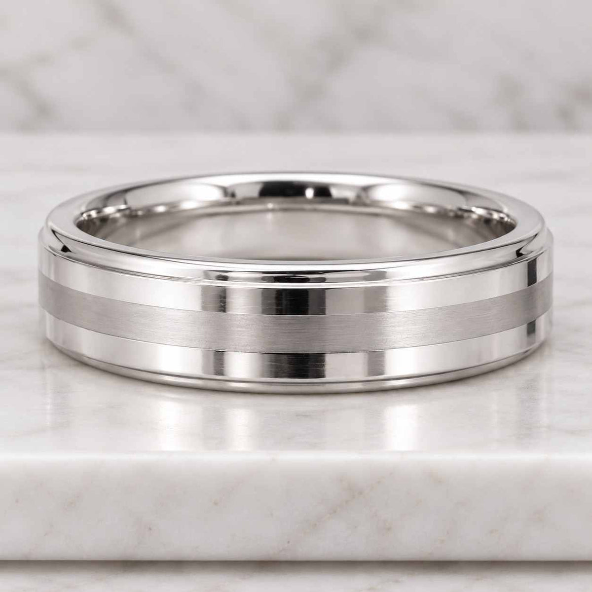 brushed tungsten ring, 8 mm silver wedding band, grooved mens ring, beveled edge band, minimalist promise ring, modern engagement ring
