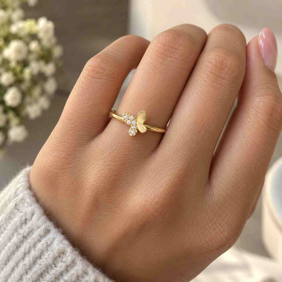 butterfly cut lab grown diamond engagement ring, 14k solid yellow gold solitaire