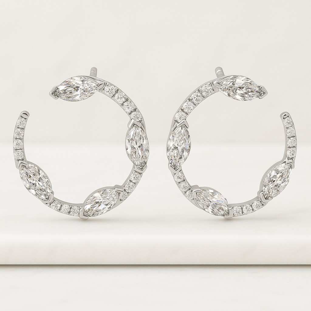 Butterfly Inspired Marquise Pear Round Cut Diamond in 14K Gold Push Back Drop Earrings