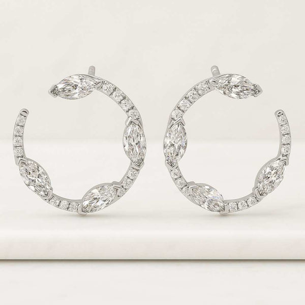 Butterfly Inspired Marquise Pear Round Cut Diamond in 14K Gold Push Back Drop Earrings