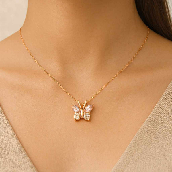 Butterfly Moissanite Pendant Small Delicate Silver Chain Pendant Animal Lover Jewelry