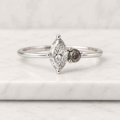 Bypass Diamond Ring  Kite Salt And Pepper Diamond Ring  Vintage Inspired Ring  Dainty Minimalist Ring  Galaxy Diamond Engagement Ring
