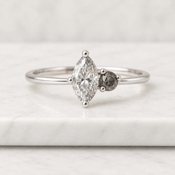 Bypass Diamond Ring  Kite Salt And Pepper Diamond Ring  Vintage Inspired Ring  Dainty Minimalist Ring  Galaxy Diamond Engagement Ring