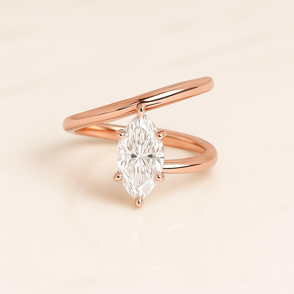 Bypass Diamond Ring, Open Cuff Ring, East West Two Stone Ring, Pear Cut Moissanite Engagement Ring, 14k Gold Ring