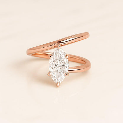 Bypass Diamond Ring, Open Cuff Ring, East West Two Stone Ring, Pear Cut Moissanite Engagement Ring, 14k Gold Ring