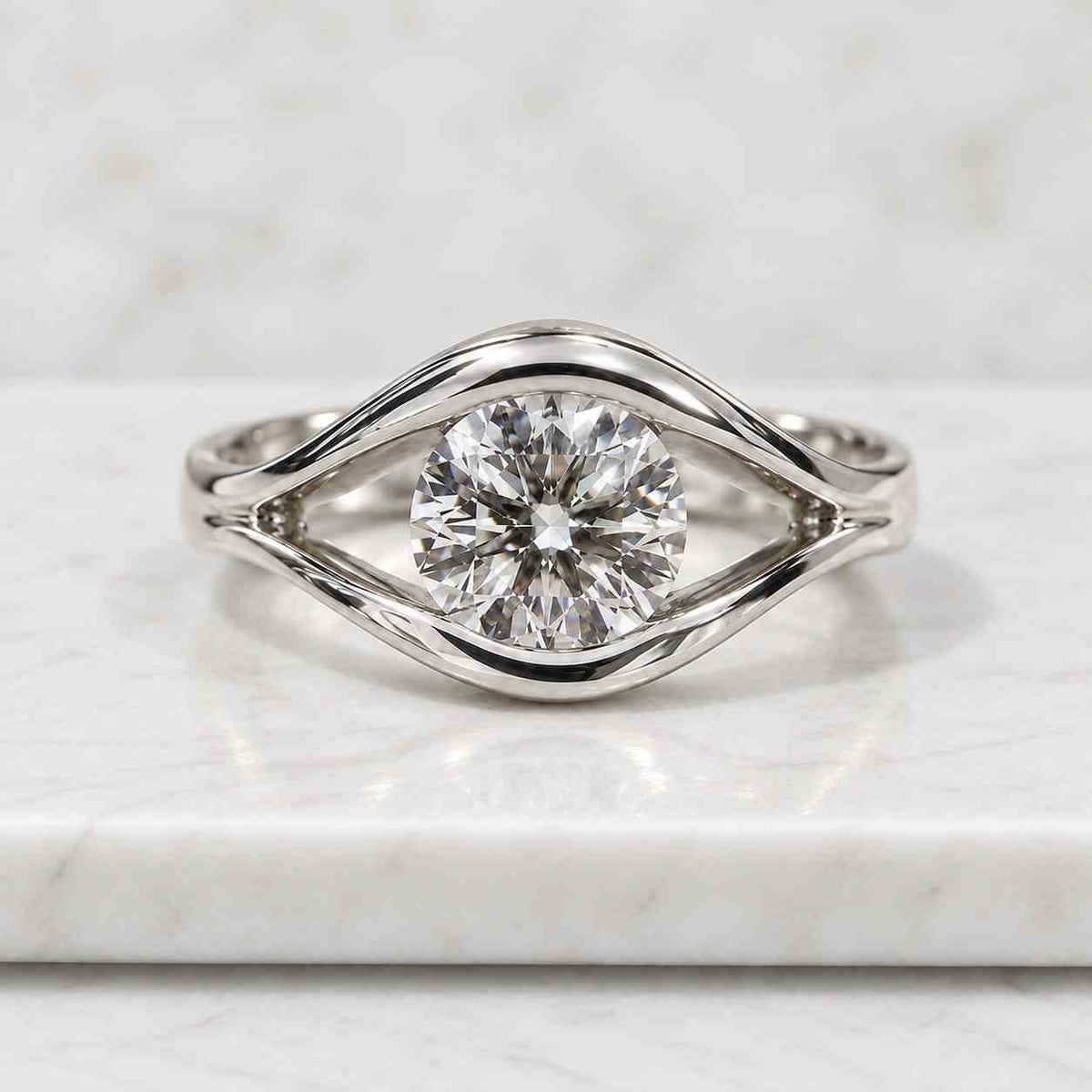 Bypass Setting Round Lab Grown Engagement Ring, 0.30Ct Round Brilliant Cut Lab Grown Diamond Ring, Tension Set Round Lab Grown Wedding Gift.
