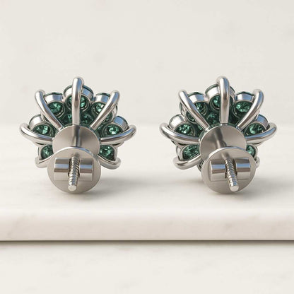 CVD Diamond Screw Back Earrings Floral Stud Earrings White Gold Dainty Earrings