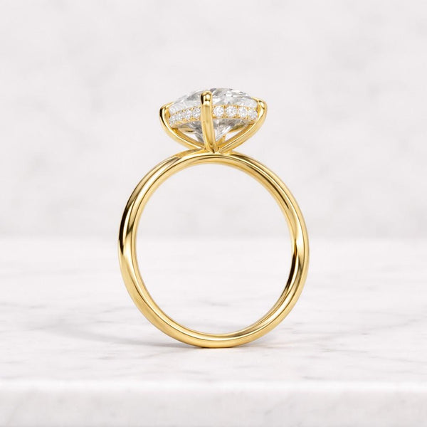 2 CT Oval Cut Solitaire Moissanite Hidden Halo Engagement Ring,