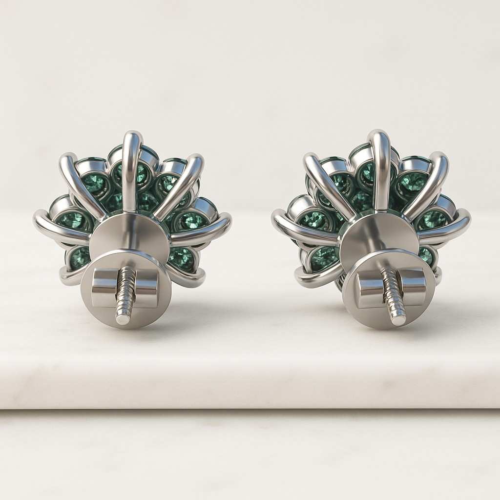 CVD Diamond Screw Back Earrings Floral Stud Earrings White Gold Dainty Earrings