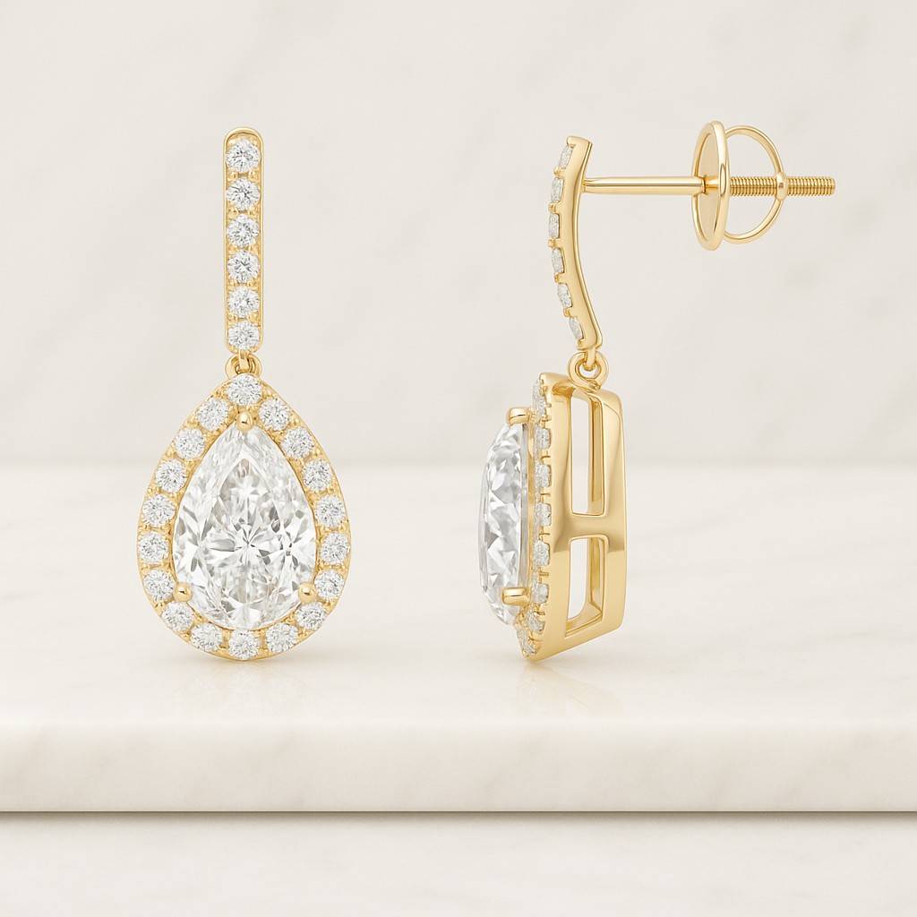 cvd diamond bridal earrings pear cut lab grown diamond dangle hoop earrings