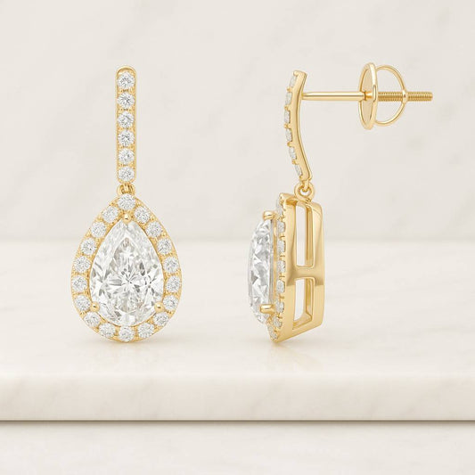 CVD Diamond Bridal Earrings Pear Cut Lab Grown Diamond Dangle Hoop Earrings