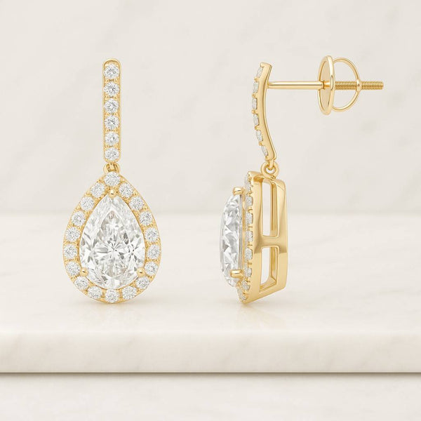 CVD Diamond Bridal Earrings Pear Cut Lab Grown Diamond Dangle Hoop Earrings