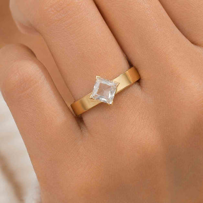 CVD Diamond Engagement Ring, 14K Yellow Gold Solitaire Ring, Minimalist Bridal Jewelry
