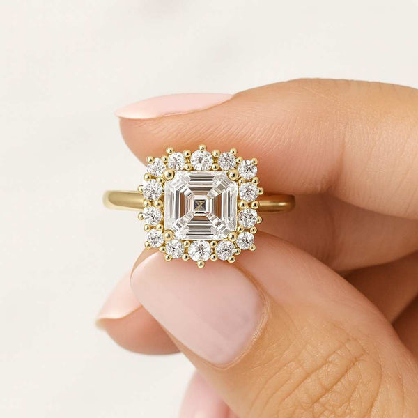 CVD Diamond Solitaire Ring Asscher Cut Lab Grown Diamond Halo Engagement Ring CVD Diamond Solitaire Ring