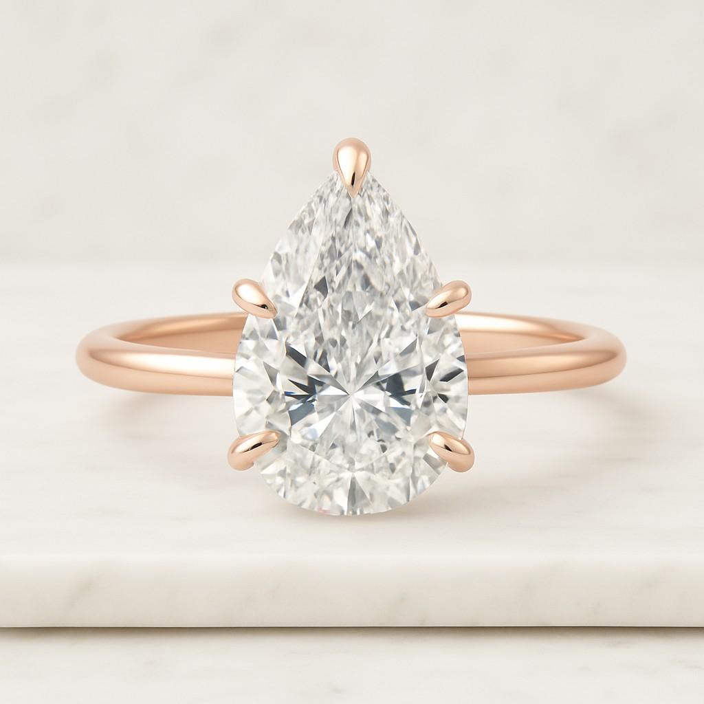 CVD Diamond Solitaire Ring For Wedding Gift 14k Yellow Gold Pear East West Ring