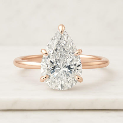 CVD Diamond Solitaire Ring For Wedding Gift 14k Yellow Gold Pear East West Ring