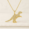 18K Solid Gold Micro Pave Dinosaur Pendant Necklace