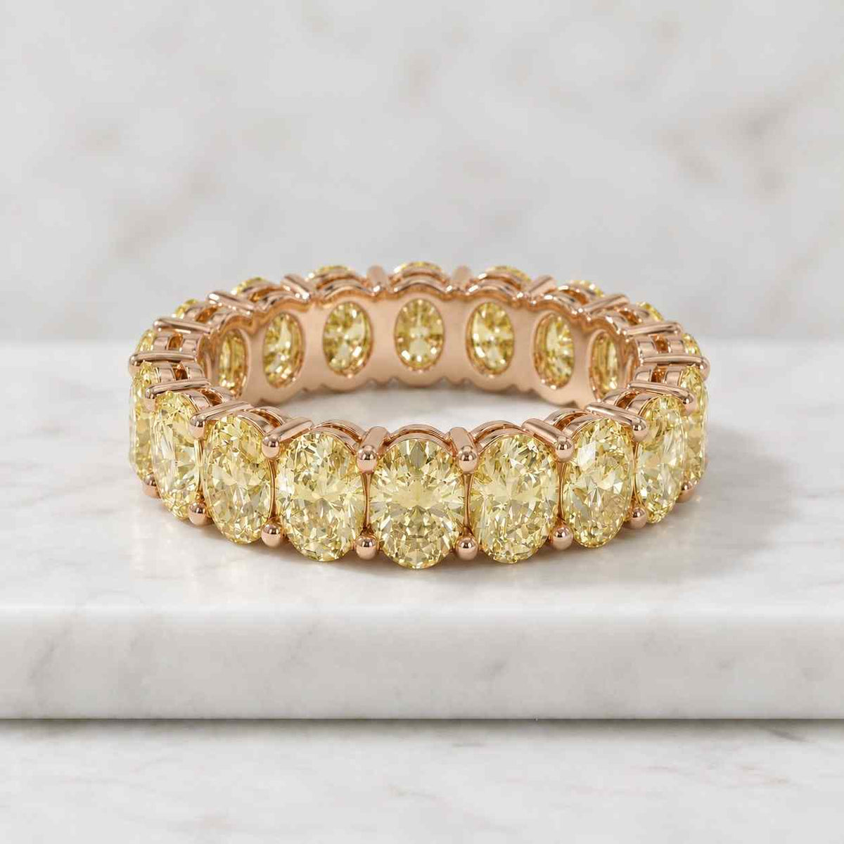canary yellow oval moissanite eternity band, women's anniversary wedding ring
