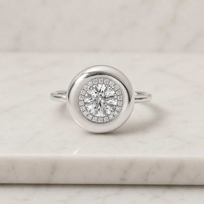 Candy Button 4.0 CT Round Cut Colorless Moissanite Diamond Ring, Gorgeous Halo Design Engagement Ring, 14k Yellow Gold Wedding Ring