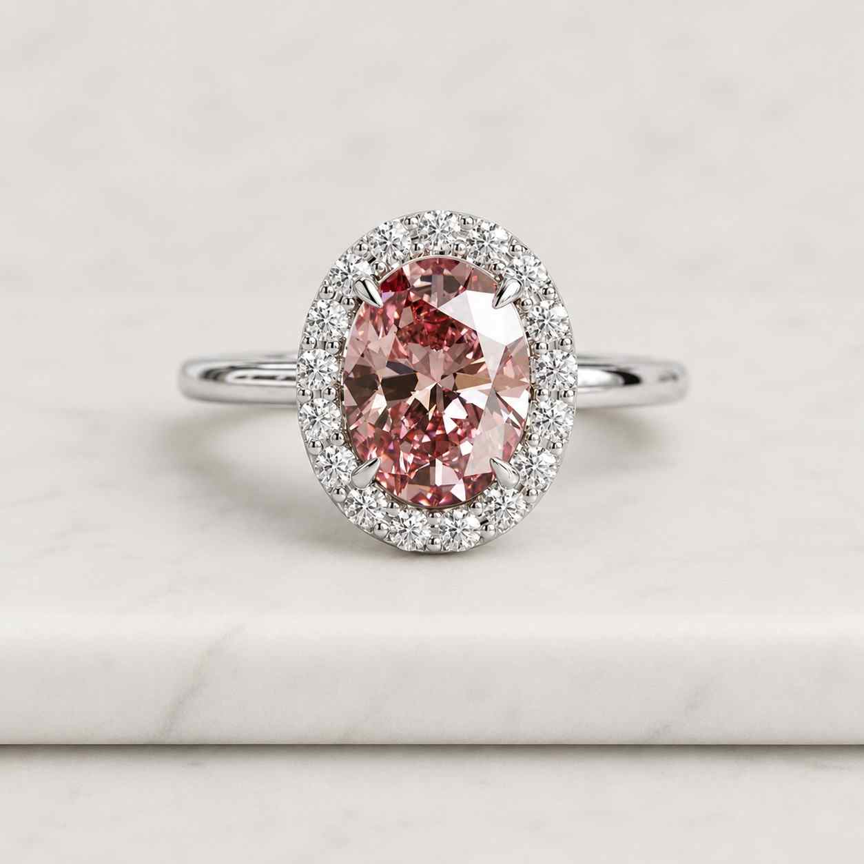  carat fancy vivid pink oval cut lab grown diamond engagement ring, 