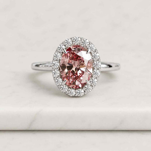  Carat Fancy Vivid Pink Oval Cut Lab Grown Diamond Engagement Ring, 