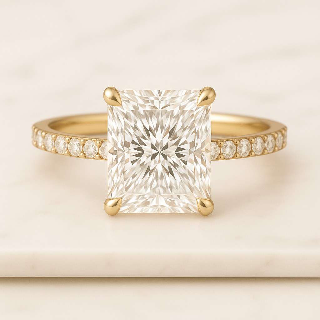 Carat Radiant Cut Lab Grown Diamond Engagement Ring 14k Gold Trapezoid Side Stones