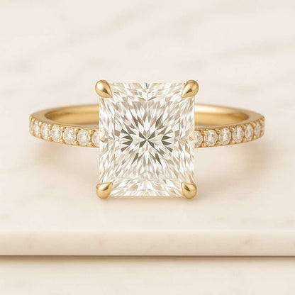 Carat Radiant Cut Lab Grown Diamond Engagement Ring 14k Gold Trapezoid Side Stones