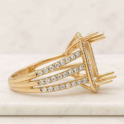Cathedral Lab Grown Diamond Ring Elongated Cushion Cut Solitaire