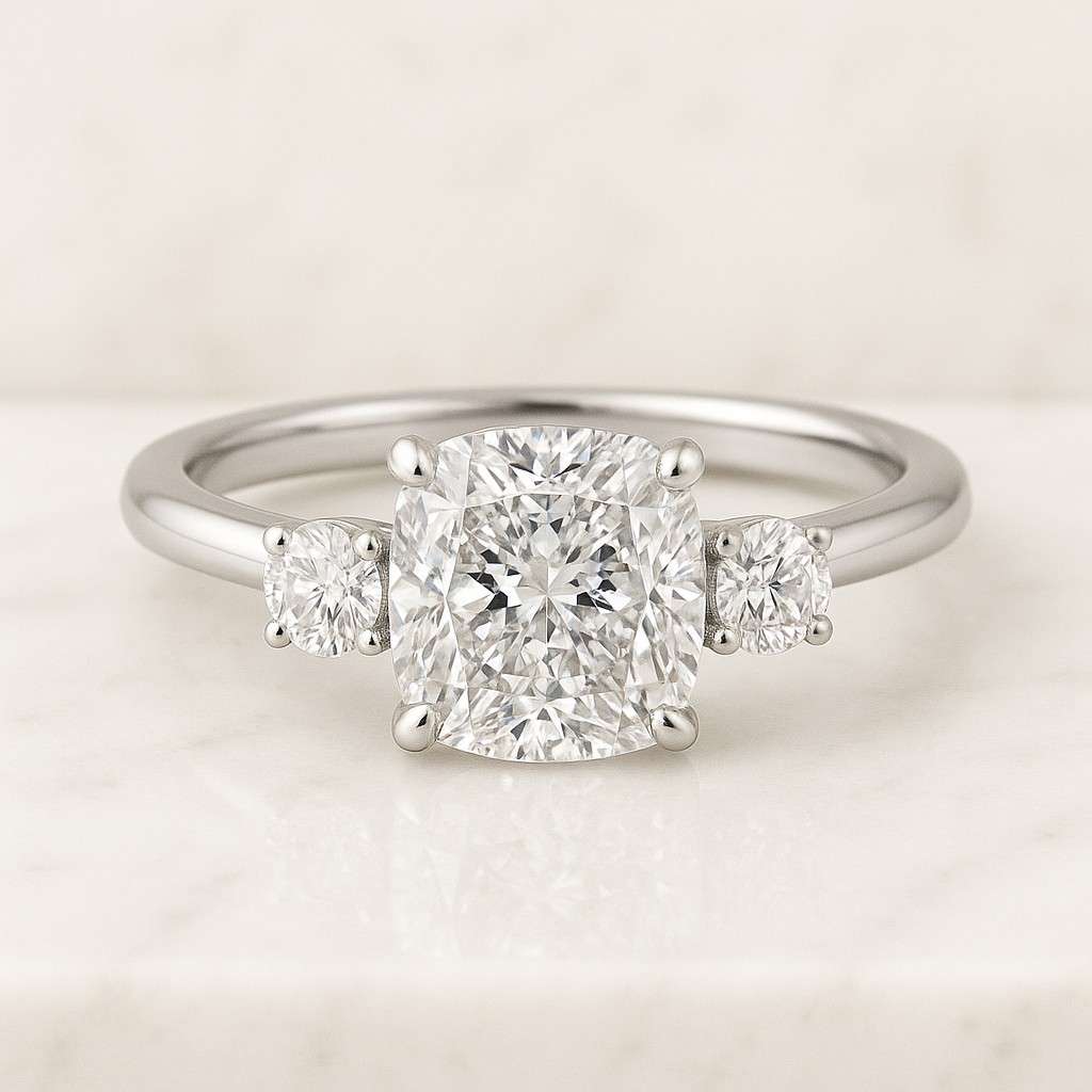 Cathedral Solitaire Lab Grown Diamond Ring  Elongated Cushion Cut Diamond Ring  Single Diamond Ring for Women