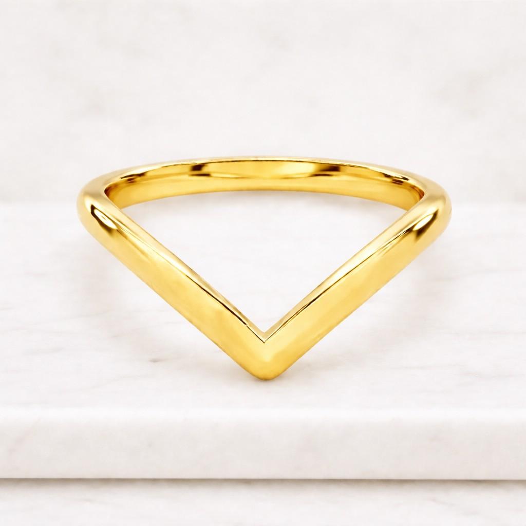14K Solid Gold Wave Chevron Ring, Curved Wishbone Ring Wedding Band
