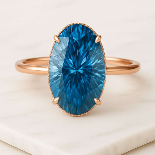 Certified Diamond Ring promise wedding Anniversary Gift for her Oval Fancy Vivid Blue Diamond Engagement Ring, 14K Gold Minimalist Solitaire Ring