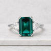 Emerald Cut Emerald Gemstone Three Stone Ring Side Trillion Cut