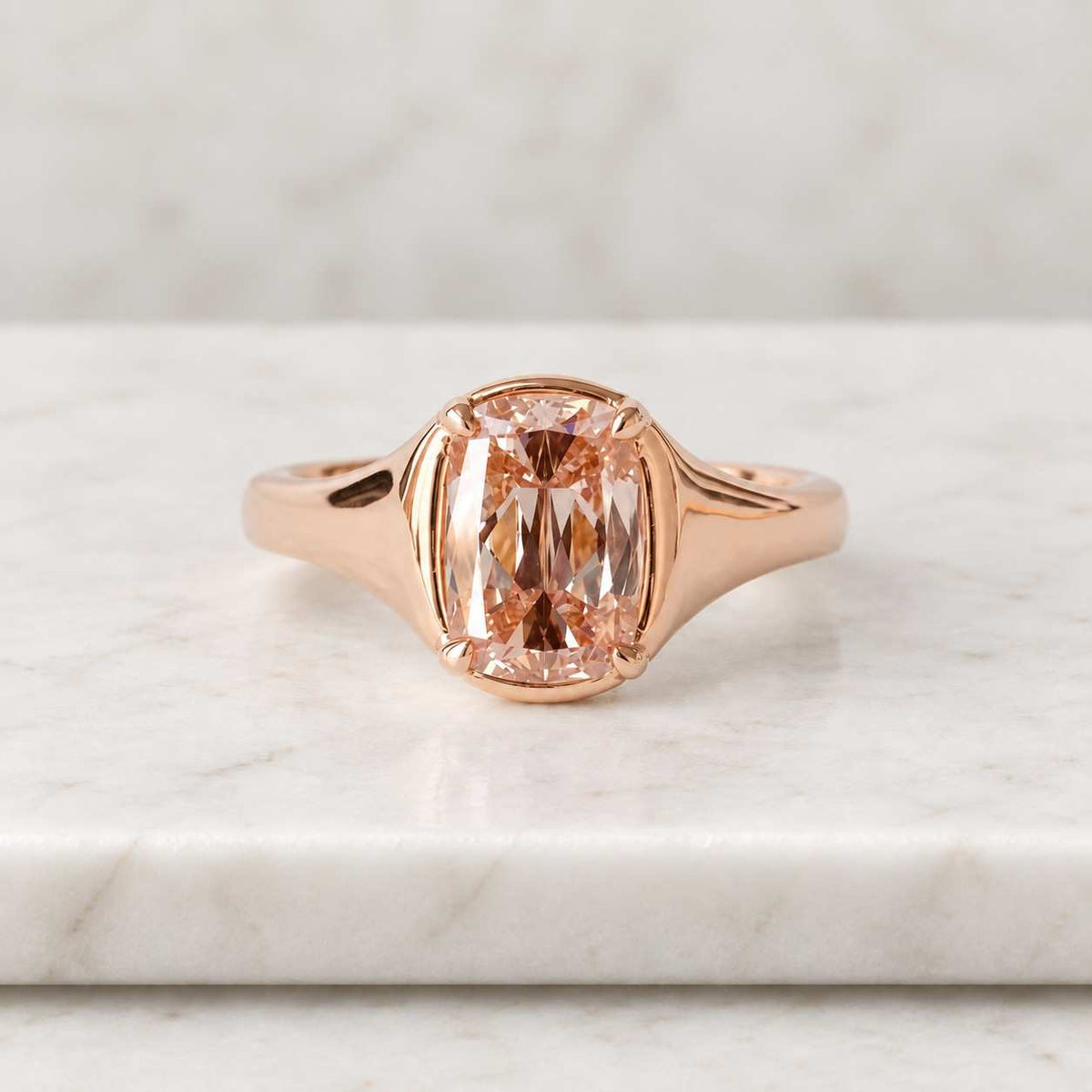 3.63 ct champagne elongated cushion cut moissanite engagement ring, yellow gold ring, straight shank solitaire bridal ring
