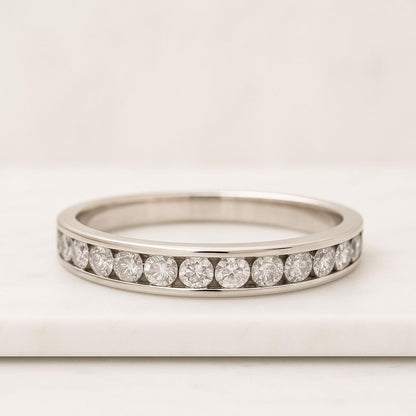 Channel Set Round Diamond Wedding Band Half Eternity Lab Grown Diamond Band Stackable Band for Engagement Ring