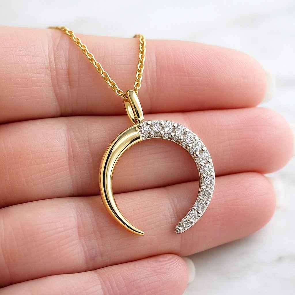 Channel moon magic Necklace  14k Gold Solitaire Pendant Crescent Moon Diamond Charm  Dainty Diamond Charm Minimalist Solitaire Necklace