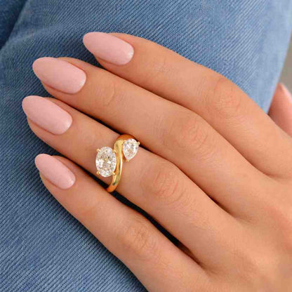 East West Set 0.5 CT Oval Cut Lab Grown Diamond Engagement Ring, Solitaire Lab Diamond Ring, East-West Ring, Promise Ring