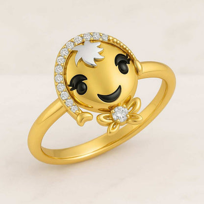 Charming 14K Yellow Gold Minimalist Ring Round Cut CZ Stone Solitaire Ring Two Pikachu Inspired Ring Pokemon Pikachu Kids Wear Ring