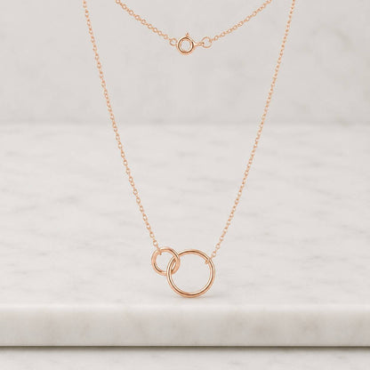 Dainty Gold Interlocking Circle Necklace, Double Ring Linked Necklace, Minimalist Infinity