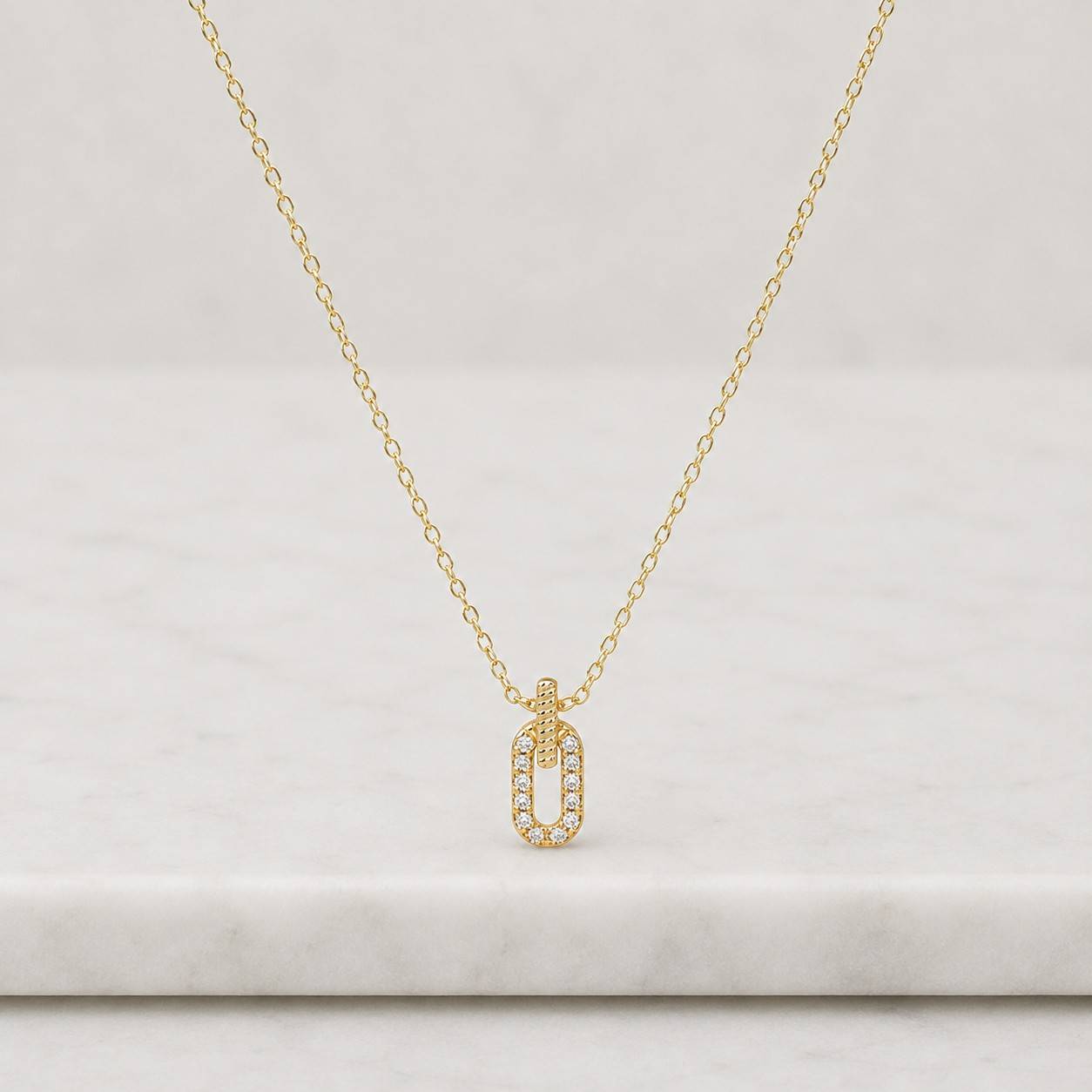 yellow gold lab grown diamond paperclip pendant necklace