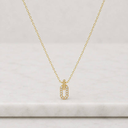 Yellow Gold Lab Grown Diamond Paperclip Pendant Necklace