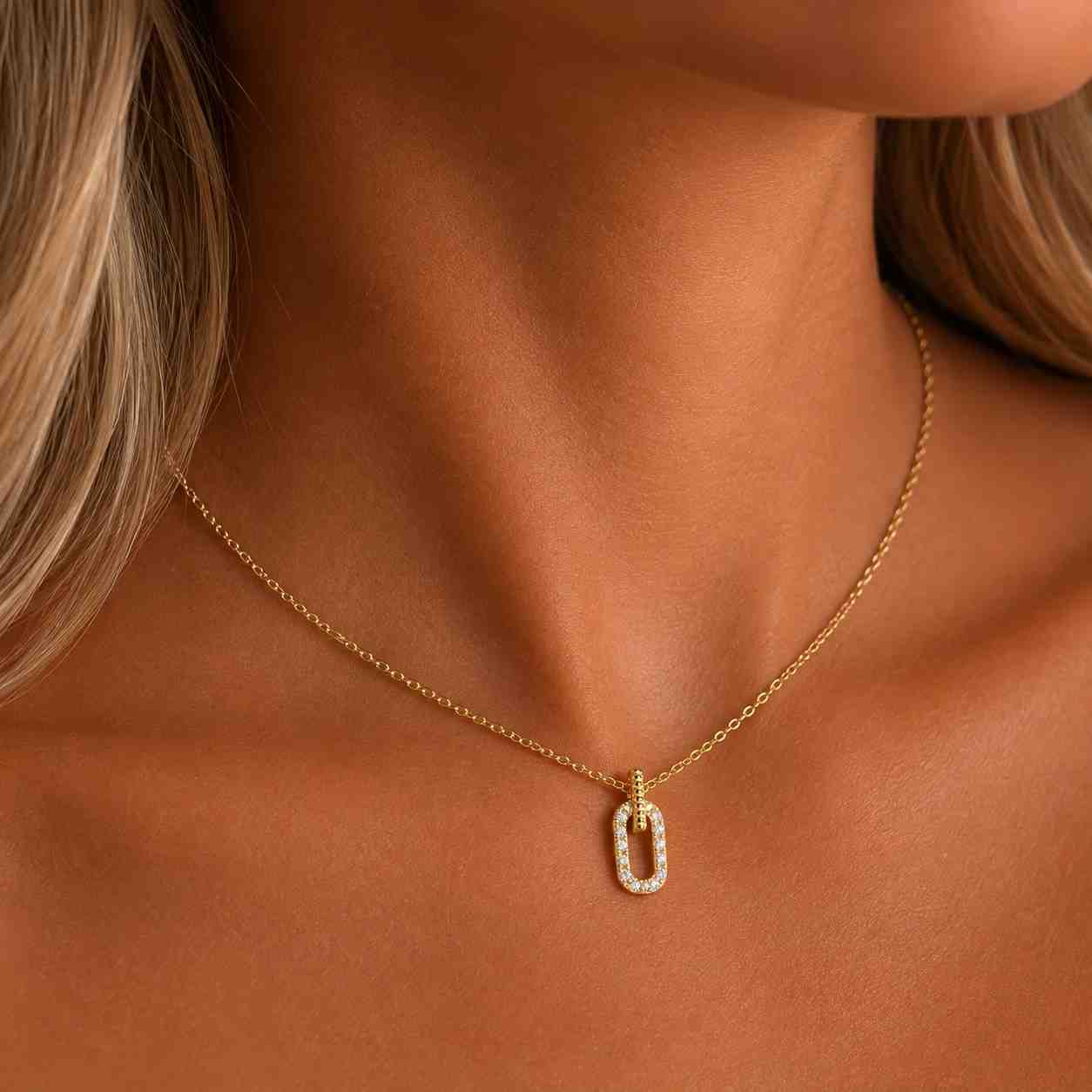 yellow gold lab grown diamond paperclip pendant necklace