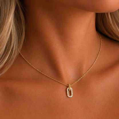 Yellow Gold Lab Grown Diamond Paperclip Pendant Necklace